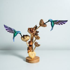 Couple Green Hummingbird Statue, Blue Bird, Painted Sculpture, Hand Painted, Artwork, Handmade Carving, Living Room Decor, Engagement Gift